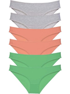 6 Adet Süper Eko Set Likralı Kadın Slip Külot Gri Pudra Yeşil