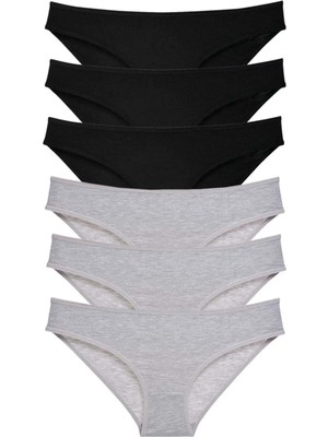 6 Adet Süper Eko Set Likralı Kadın Slip Külot Siyah Gri