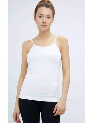 Elite Life Kadın Ip Askılı Iz Yapmaz Uzun Beyaz Atlet 846