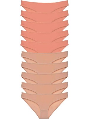 10 Adet Süper Eko Set Likralı Kadın Slip Külot Pudra Ten