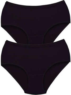 2 Adet Tutku Kadın Yüksek Bel Bato Kalın Lastik Külot Siyah