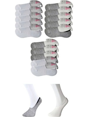 Gri ve Beyaz Kadın Babet Çorap 15 Çift