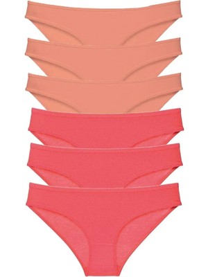 6 Adet Süper Eko Set Likralı Kadın Slip Külot Pudra Fuşya