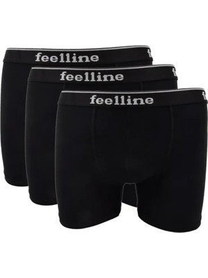 3 Adet Feelline Siyah Pamuklu Doğal Likralı Erkek Boxer
