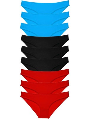 9 Adet Süper Eko Set Likralı Kadın Slip Külot Siyah Kırmızı Mavi
