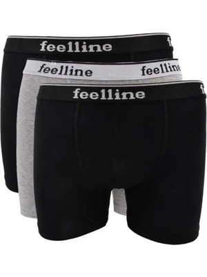 3 Adet Feelline Siyah ve Gri Pamuklu Doğal Likralı Erkek Boxer