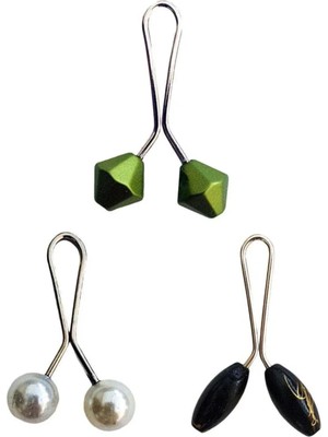 3 Adet Tesettür Eşarp ve Şal Klipsi Inci Beyaz Siyah Yeşil