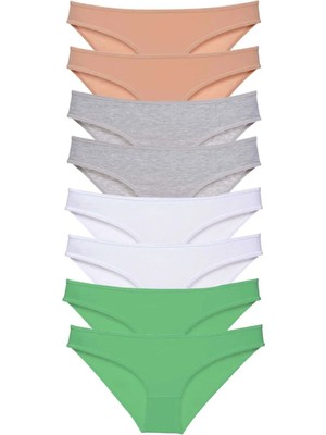 8 Adet Süper Eko Set Likralı Kadın Slip Külot Ten Gri Beyaz Yeşil
