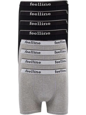 8 Adet Feelline Siyah ve Gri Pamuklu Doğal Likralı Erkek Boxer