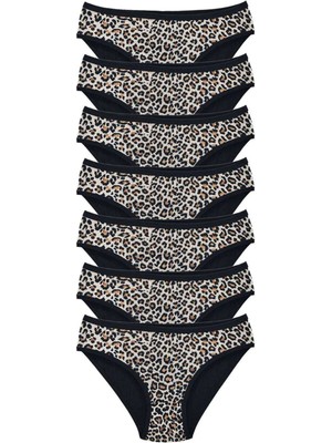 7 Adet Leopar Desenli Likralı Yumuşak Dokulu Kadın Slip Külot
