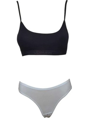 Pedli Ip Askılı Yarım Atlet Büstiyer Külot Takım Siyah Beyaz