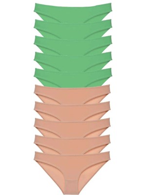 10 Adet Süper Eko Set Likralı Kadın Slip Külot Yeşil Ten
