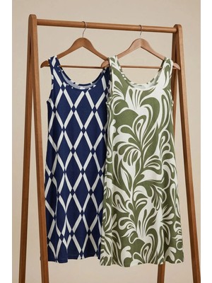 Cotenconcept 2 Adet A Kesim Rahat ve Dökümlü Kalın Askılı Elbise