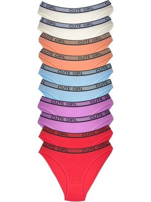 10 Adet Beli Yazılı Pamuklu Kalın Lastik Kadın Slip Külot