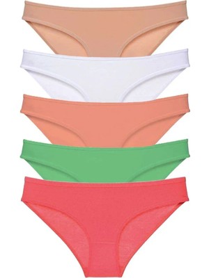 5 Adet Süper Eko Set Likralı Kadın Slip Külot Ten Beyaz Pudra Yeşil Fuşya