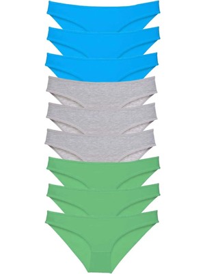 9 Adet Süper Eko Set Likralı Kadın Slip Külot Yeşil Gri Mavi