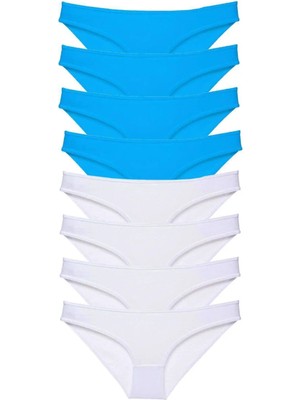 8 Adet Süper Eko Set Likralı Kadın Slip Külot Beyaz ve Mavi
