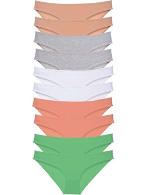 10 Adet Süper Eko Set Likralı Kadın Slip Külot Ten Gri Beyaz Pudra Yeşil