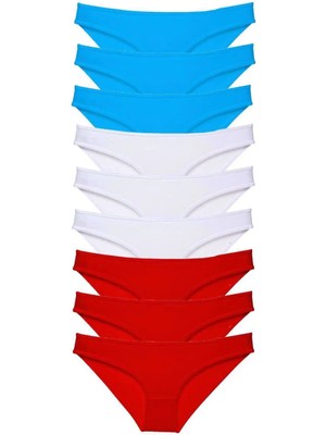 9 Adet Süper Eko Set Likralı Kadın Slip Külot Kırmızı Beyaz Mavi