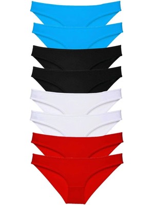 8 Adet Süper Eko Set Likralı Kadın Slip Külot Siyah Kırmızı Beyaz Mavi