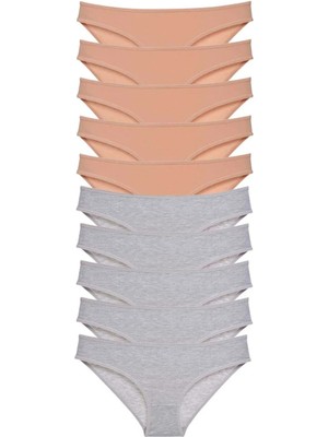 10 Adet Süper Eko Set Likralı Kadın Slip Külot Ten Gri