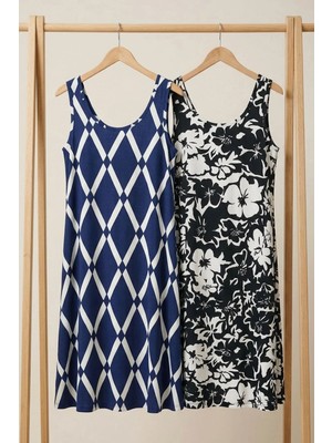 Cotenconcept 2 Adet A Kesim Rahat ve Dökümlü Kalın Askılı Elbise