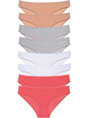 8 Adet Süper Eko Set Likralı Kadın Slip Külot Ten Gri Beyaz Fuşya