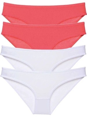 4 Adet Eko Set Likralı Kadın Slip Külot Fuşya Beyaz