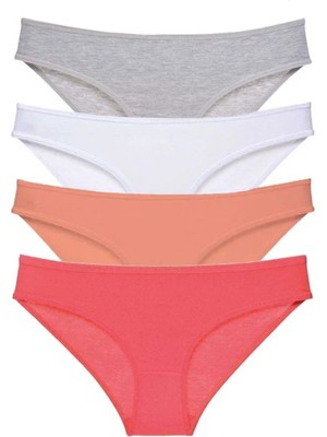 4 Adet Süper Eko Set Likralı Kadın Slip Külot Gri Beyaz Pudra Fuşya