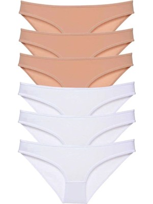 6 Adet Süper Eko Set Likralı Kadın Slip Külot Ten Beyaz