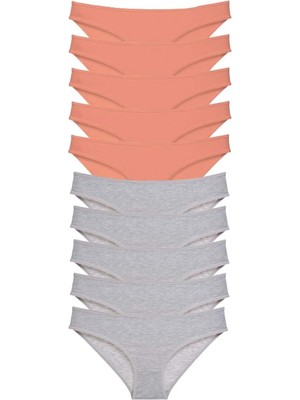 10 Adet Süper Eko Set Likralı Kadın Slip Külot Pudra Gri