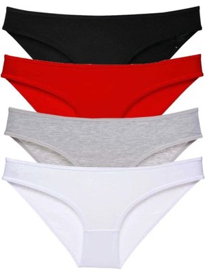 4 Adet Süper Eko Set Likralı Kadın Slip Külot Siyah Kırmızı Gri Beyaz