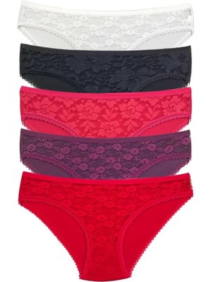 5 Adet Önü Dantelli Transparan Kadın Slip Külot S130