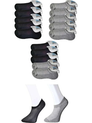 Siyah ve Gri Erkek Görünmez Çorap 15 Çift
