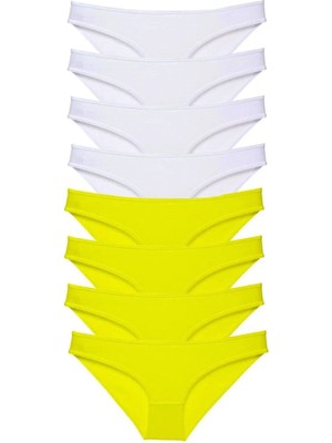 8 Adet Süper Eko Set Likralı Kadın Slip Külot Sarı Beyaz