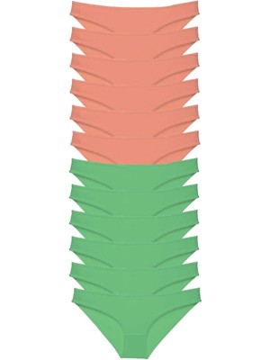 12 Adet Eko Set Likralı Kadın Slip Külot Pudra Yeşil