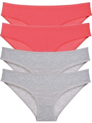4 Adet Süper Eko Set Likralı Kadın Slip Külot Fuşya Gri