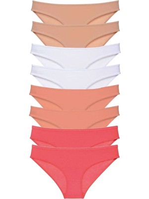 8 Adet Süper Eko Set Likralı Kadın Slip Külot Ten Beyaz Pudra Fuşya