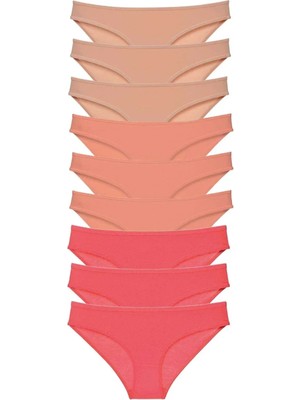 9 Adet Süper Eko Set Likralı Kadın Slip Külot Ten Pudra Fuşya