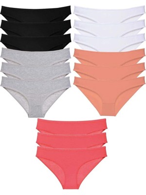 15 Adet Süper Eko Set Likralı Kadın Slip Külot Siyah Gri Beyaz Pudra Fuşya
