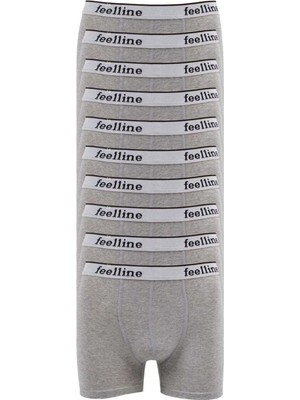 10 Adet Feelline Gri Pamuklu Doğal Likralı Erkek Boxer