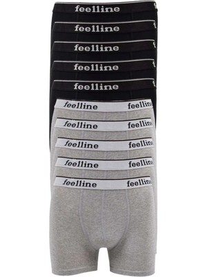 10 Adet Feelline Siyah ve Gri Pamuklu Doğal Likralı Erkek Boxer