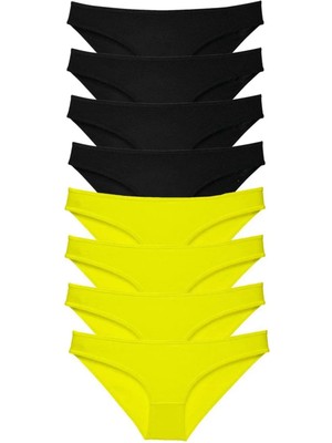 8 Adet Süper Eko Set Likralı Kadın Slip Külot Sarı Siyah