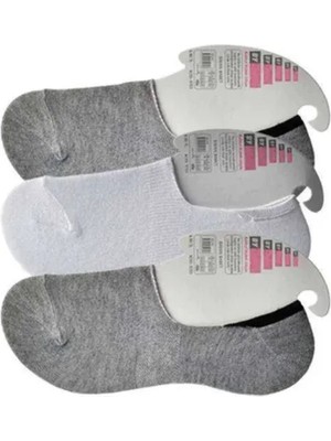 Gri ve Beyaz Kadın Babet Çorap 3 Çift