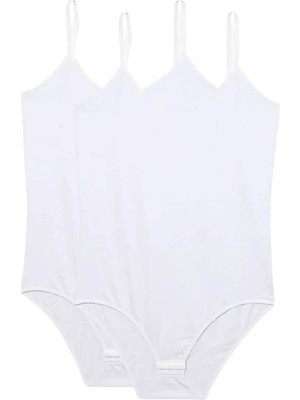 2 Adet Battal Beden Ip Askılı Kadın Çıtçıtlı Body Beyaz