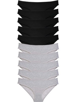 10 Adet Süper Eko Set Likralı Kadın Slip Külot Siyah Gri