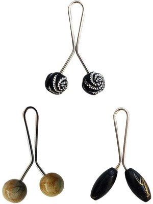 3 Adet Tesettür Eşarp ve Şal Klipsi Hardal Siyah Siyah Desenli