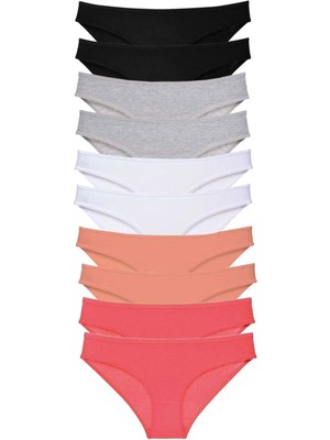 10 Adet Süper Eko Set Likralı Kadın Slip Külot Siyah Gri Beyaz Pudra Fuşya