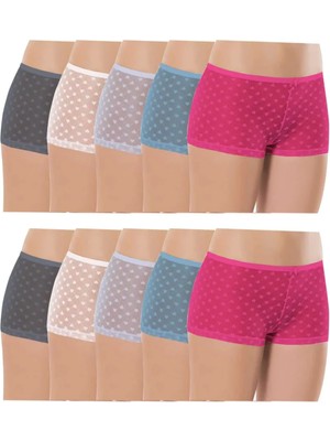 10 Adet Kadın Komple Tül Dantel Boxer Külot