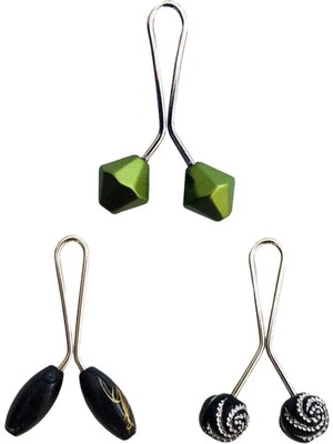 3 Adet Tesettür Eşarp ve Şal Klipsi Siyah Siyah Desenl Yeşil